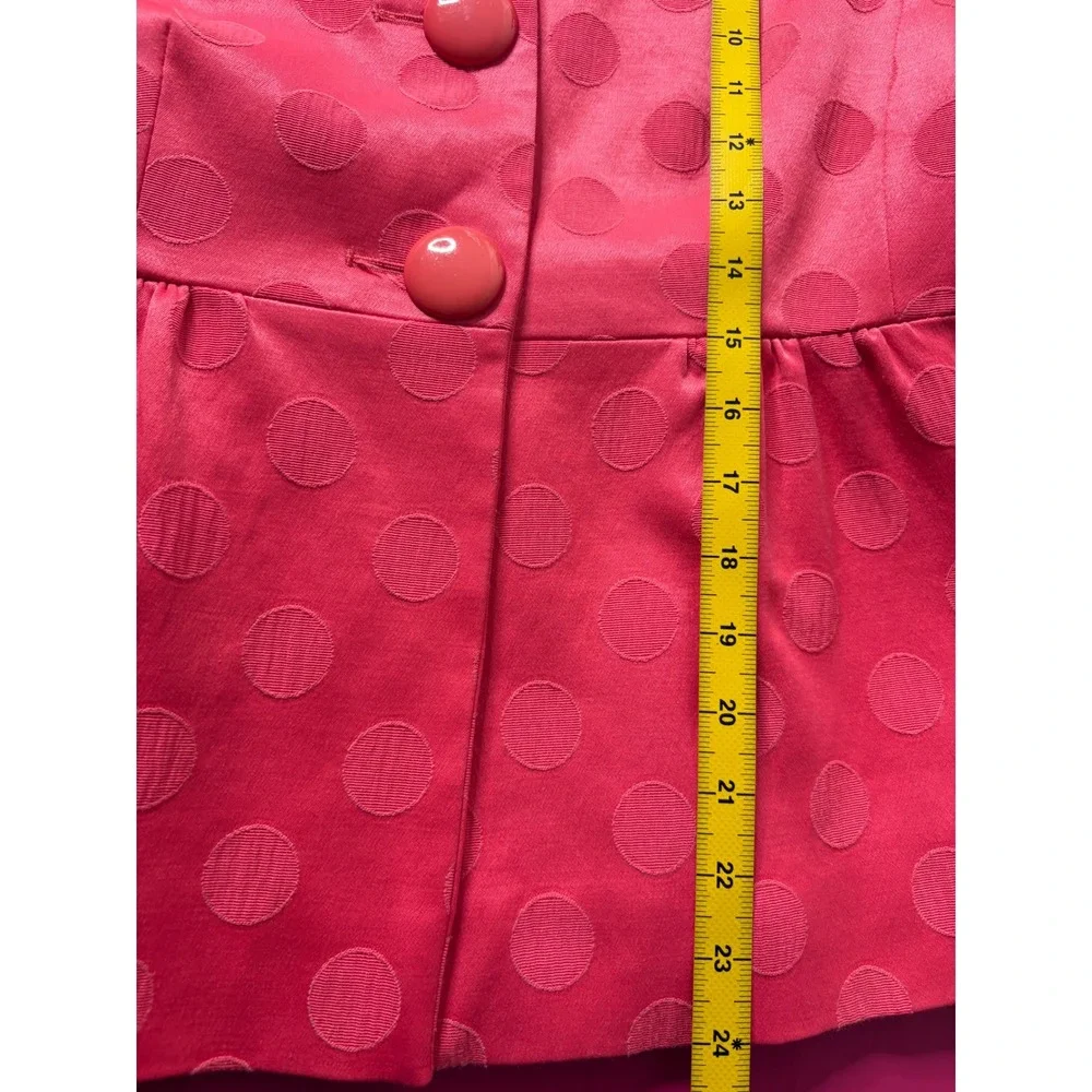 CHARLES GRAY London Womens Coral Polka Dot Peplum Jacket M Bell Sleeve Jackie O
